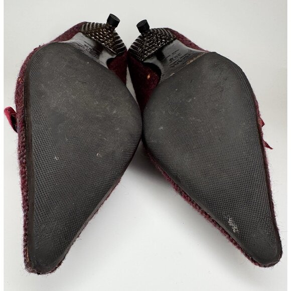 Vintage Prada 36.5 Burgundy Tweed Leather Kitten Heels - Picture 9 of 10
